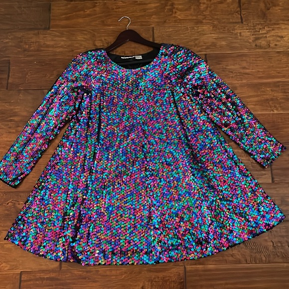 80s  Multicolor Sequin Long Sleeve Dress size 8 micro mini dress - Picture 1 of 13